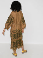 Load image into Gallery viewer, Embroidered maxi linen brown dress with ornaments Namia

